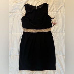 Betsy & Adam Women's Black Beaded and Sheer Waist Dress Size 12